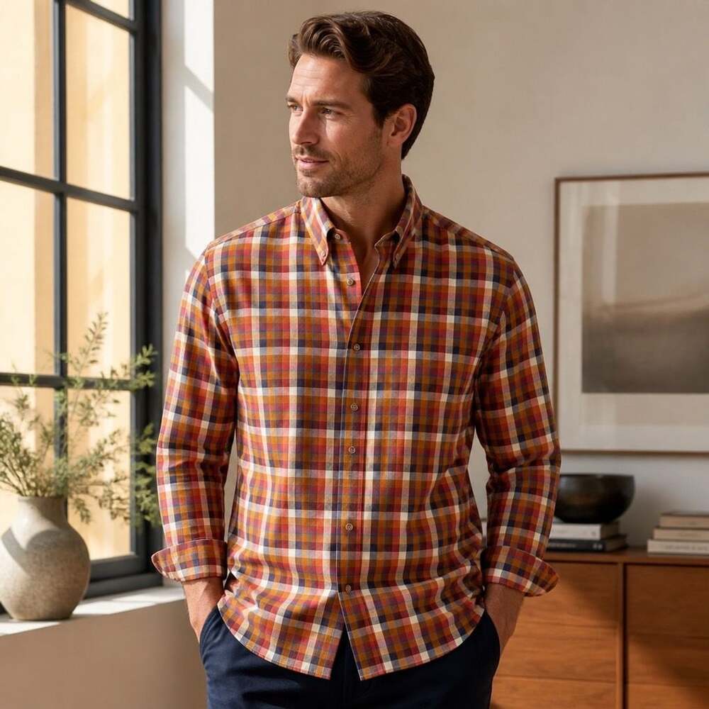 Viyella Men's Est. London Multi-Color Plaid Long Sleeve Button-Down Shirt